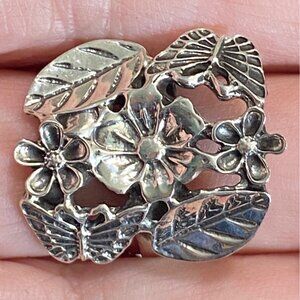 Ring Size 8.5 Sterling Silver 925 Women Flowers Floral Garden Nature